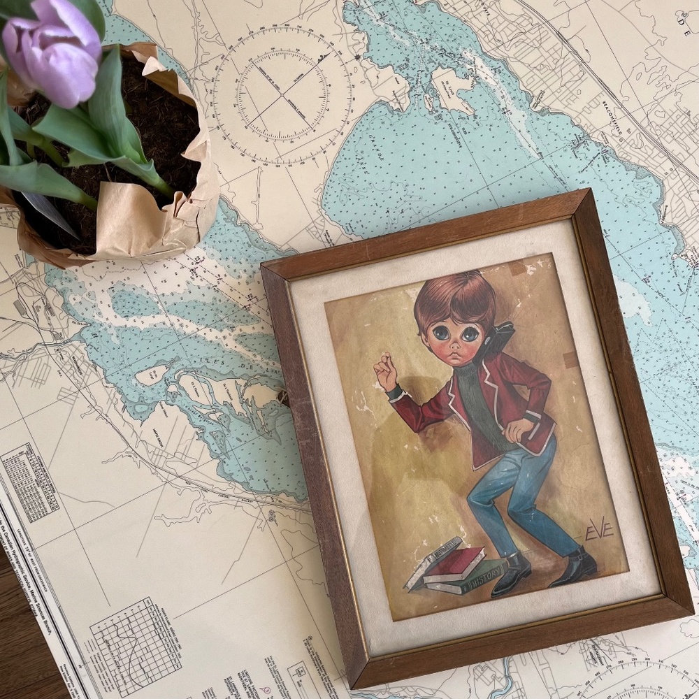 Vintage Big Eyes Boy Dancing by Eve Framed Print